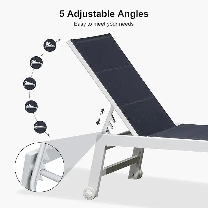 PURPLE LEAF Outdoor Chaise Lounge Set Oversize Adjustable Sunbathing Recliner Extra Wide Lounge Chairs with Side Table for Poolside Beach Outside Patio Aluminum Chaise Lounger Navy Blue by GreenHaven Gardens