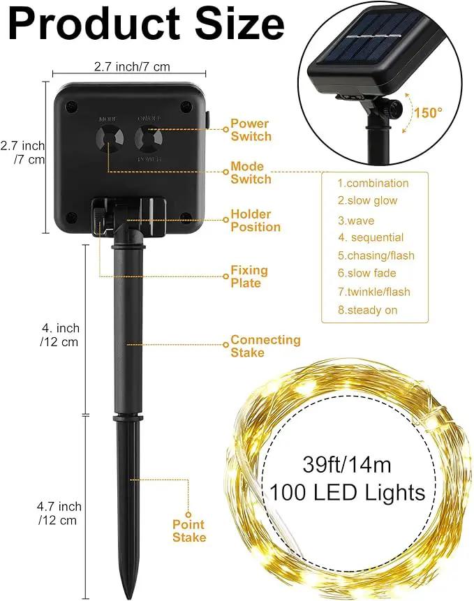 Treela 9 Pack Solar String Lights for Outside, 39 ft 100 LED Outdoor Fairy Lights Waterproof Copper Wire 8 Modes Solar Twinkle Lights for Patio Garden Tree Yard Party Decor(Warm White) by GreenHaven Gardens