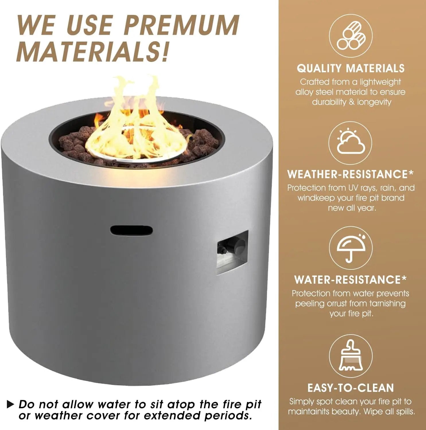 32 Inch Propane Outdoor Fire Pit Table, Round Patio Fire Table 50,000 BTU w/Lid, Lava Rocks, Weatherproof Cover, Alloy Steel Propane Fire Pit Table for Deck, Backyard and Pool, CSA Certified, Gray by GreenHaven Gardens