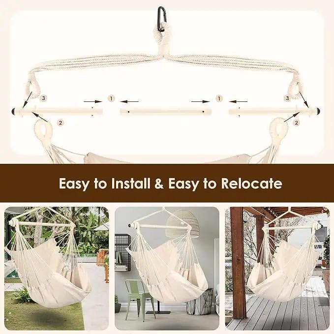Highwild Hanging Rope Hammock Chair Swing Seat for Any Indoor or Outdoor Spaces - 500 lbs Weight Capacity (Beige) by GreenHaven Gardens