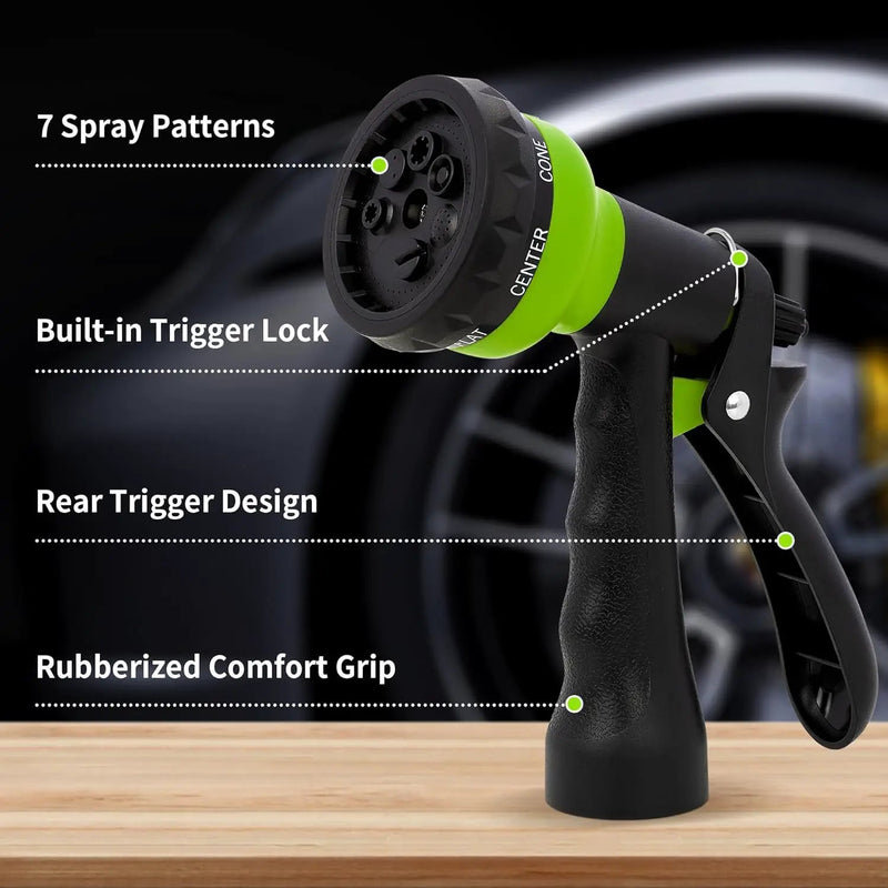 NEXCOVER Garden Hose Nozzle Sprayer - 7 Adjustable Watering Patterns Nozzle for Water Hose, Non-Slip Garden Spray Nozzle for Car Washing, Watering Plants, Pets Showering, Lawns Cleaning, Green by GreenHaven Gardens
