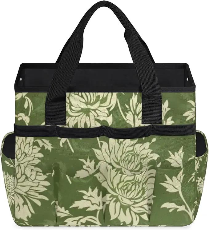 Spring Leaves Gardening Tool Bag,Heavy Duty Garden Tote Bag,Portable Oxford Gardening Storage Basket Organizer Handbag with Pockets Handle,Hand Tools Gifts for Outdoor Garden Lawn Yard by GreenHaven Gardens
