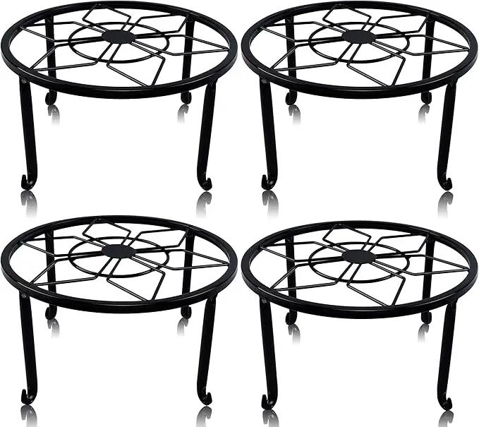 yosager 4 Pack Metal Plant Stands for Flower Pot, Heavy Duty Black Iron Potted Stand Holder, Indoor Outdoor Rustproof Metal Planter Container Round Supports Display Rack for Home & Garden Decor by GreenHaven Gardens