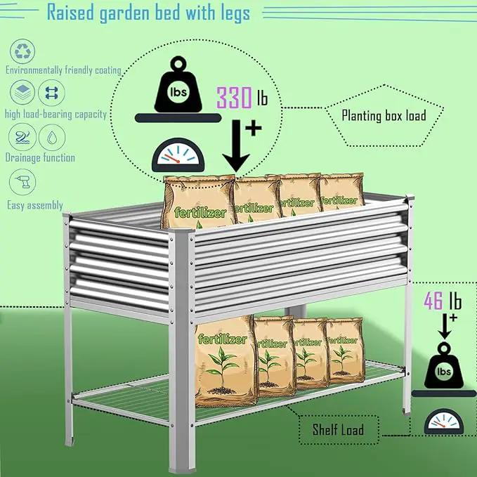 Raised Garden Bed with Legs, Galvanized Raised Planter Box with Storage Shelf and Drainage Holes, 48×24×32 Inch Large Metal Garden Bed Kit for Balcony, Backyard, Patio Lasts for Years of Use. by GreenHaven Gardens