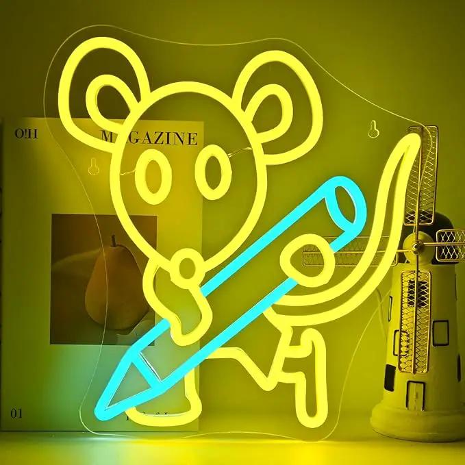 Pencil Mouse Neon Sign Yellow Led Neon Signs Classroom Neon Lights for Wall Decor Dimmable Light Up Sign for Classroom Bookstore Library Bookish Museum Teen Gifts (USB Powered 5V/2A) by GreenHaven Gardens