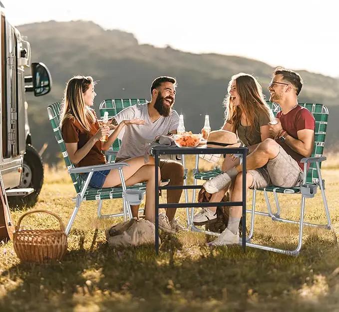 VINGLI Folding Aluminum Webbed Lawn Chairs with Detachable Cup Holder, High Beach Chair for Adults Heavy Duty, Portable Patio Chair, Camping Chair for Yard, Garden, 2 Pack by GreenHaven Gardens