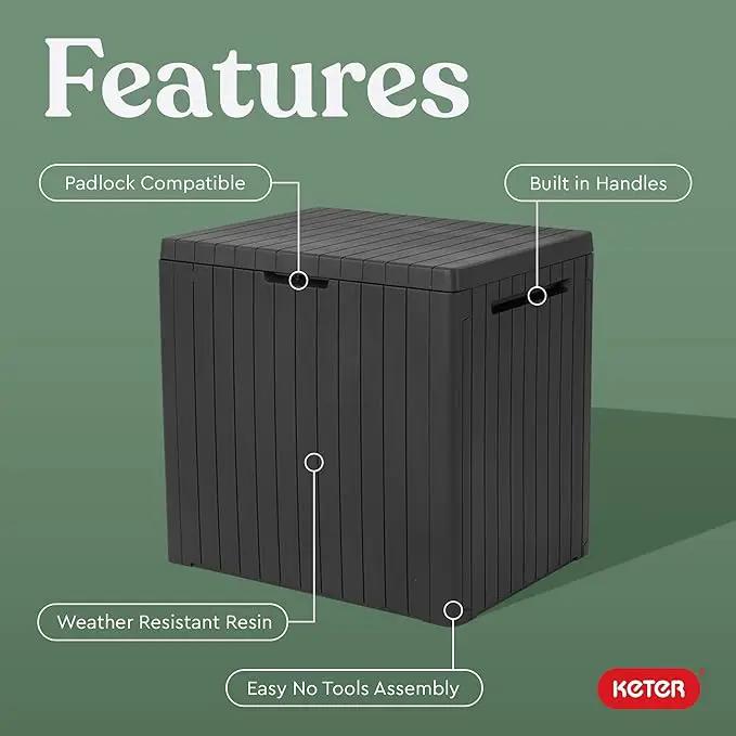 Keter City 30 Gallon Resin Outdoor Storage Box and Patio Storage Box Side Table for Pool and Garden Accessories, Dark Grey by GreenHaven Gardens