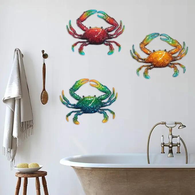 John's Studio Metal Crab Sea Wall Decor Outdoor Garden Hanging Art Sculptures Home Ocean Theme Decorations for Kitchen Bathroom and Pool - 3 PCS by GreenHaven Gardens