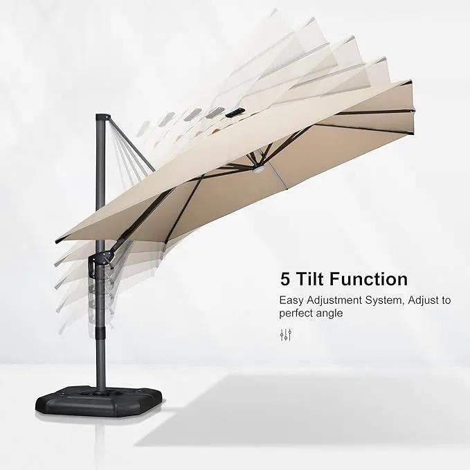 PURPLE LEAF 10 Feet Patio Umbrella with Base Outdoor Cantilever Solar Powered LED Square Umbrella Aluminum Offset Umbrella with 360-degree Rotation for Garden Deck Pool Patio, Beige by GreenHaven Gardens
