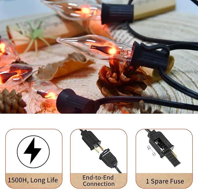 12.8Ft Christmas Lights Flickering Flame String Lights with 12 Pack Clear C7 Flame Light Bulbs（2 Spare）, Great for Indoor Outdoor Home Patio Party Christmas Decorations Lights, 1W, E12 Base by GreenHaven Gardens