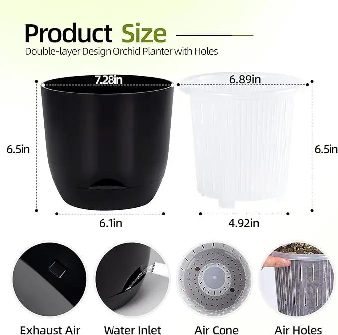 QCQHDU 2 Pack Orchid Pots with Holes for Repotting, Double-Layer and Self Watering Orchid Pot with Good Air Circulation by GreenHaven Gardens