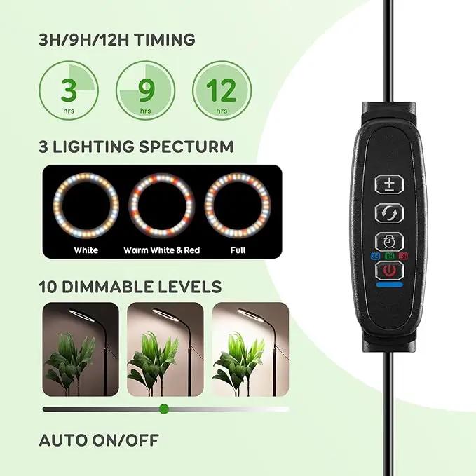 One Head Grow Lights for Indoor Plant Full Spectrum, Plant Lights for Indoor Growing with 3/9/12 Timer, 5 Dimmable Levels,Height Adjustable 16.5''-61",Strong Base for Large Plants Happy Light by GreenHaven Gardens