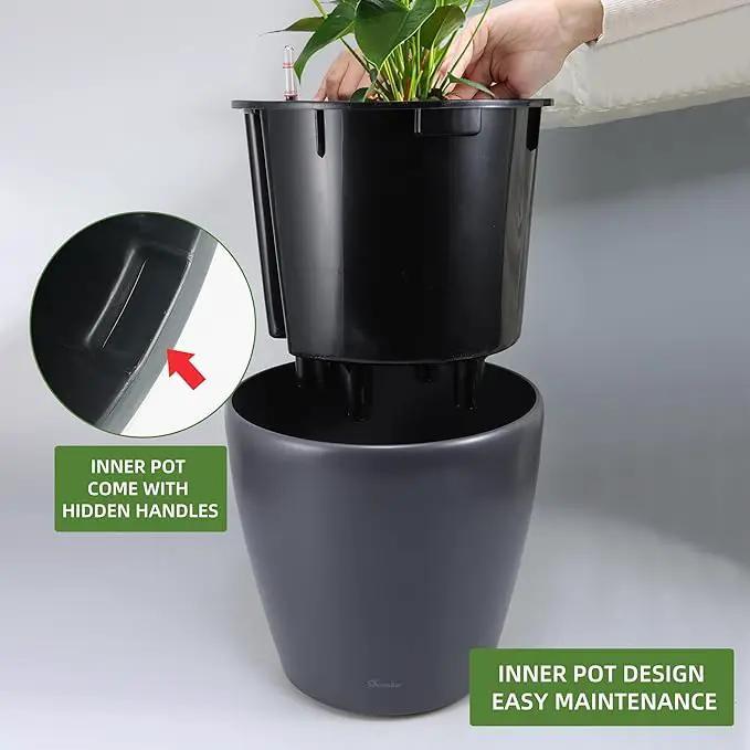 Dexceder 15x14 Self Watering Planter with Wheels Indoor Outdoor, Inner Pot Design, Thickened Large Floor Standing Flower Plant Pot with Water Level Indicator (Slate Gray Matte) by GreenHaven Gardens