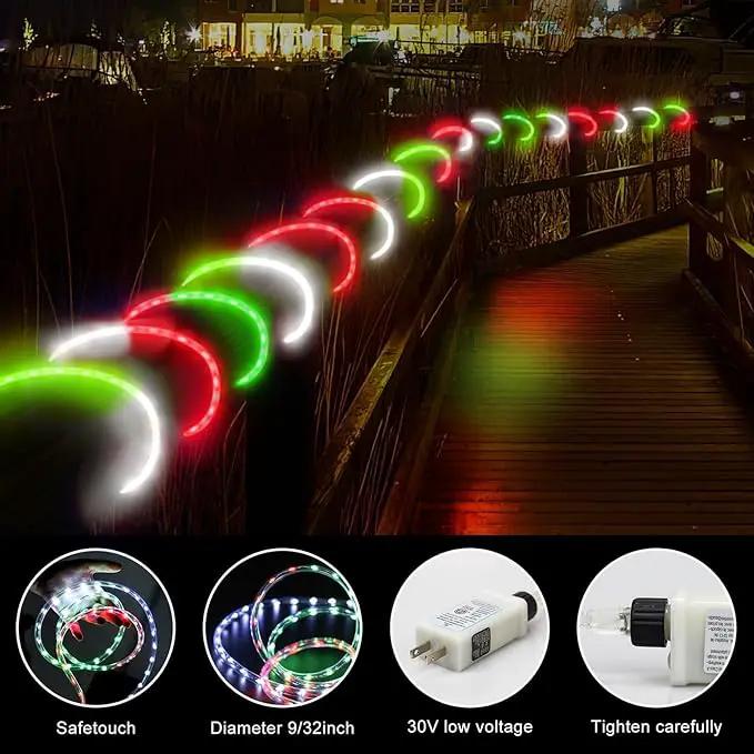 Christmas Rope Lights Outdoor, 50Ft 600 LED Red White Green String Light, Waterproof Tube Light Plug in 8 Modes Timer Memory, Permanent Christmas Lights for Tree Fence Garden Party Decorations by GreenHaven Gardens