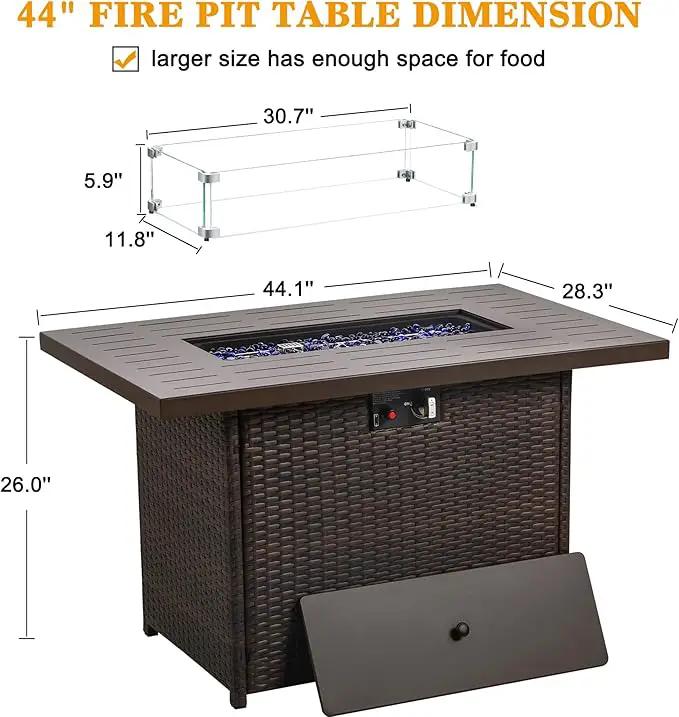 LayinSun 44" Propane Gas Fire Pit Table, 55000 BTU Rectangular Fire Pit with Glass Wind Guard for Outside Patio Deck Garden Backyard Brown-Aluminum Top by GreenHaven Gardens