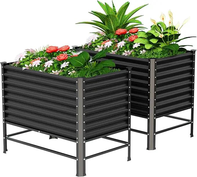 Doniks 2PCS Raised Garden Bed with Legs, 48×24×37in Large Outdoor Metal Galvanized Garden Planting Box,900lb Capacity for Vegetables Lawn Green Flowers, Fruits, Terrace by GreenHaven Gardens