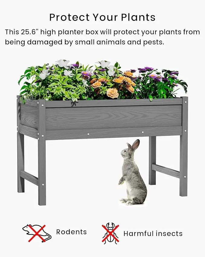 HDPE Raised Garden Bed with Legs, Outdoor Weather-Resistant Elevated Planter Box Stand for Seeds, Herbs, Flowers, Vegetables (Grey) by GreenHaven Gardens