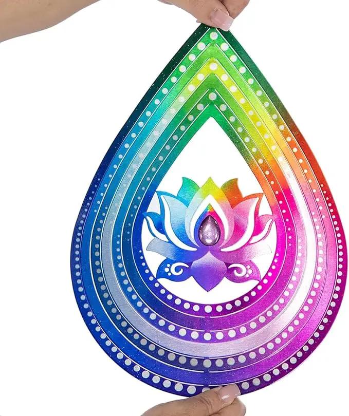 VP Home Lotus Teardrop Wind Spinner - 3D Metal Outdoor Hanging Lotus Decor for Garden and Yard - Kinetic Wind Spinners with S-Hook, Durable Weather-Resistant Steel - 8.5 x 15 Inches by GreenHaven Gardens