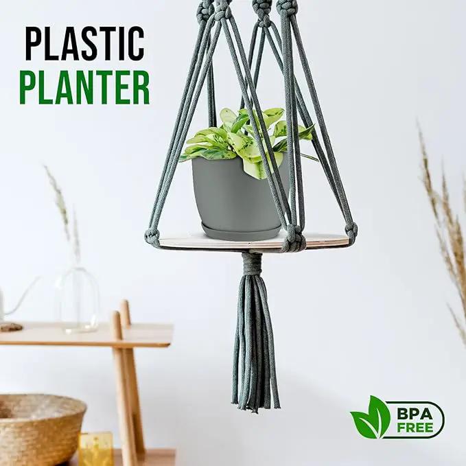 Planter Pots with Drainage Holes - Lightweight, Durable & Space-Saving Pots for Indoor and Outdoor - Versatile Functionality, Simple Modern Design, Set of 5 Plastic Planter Pots - Gray by GreenHaven Gardens