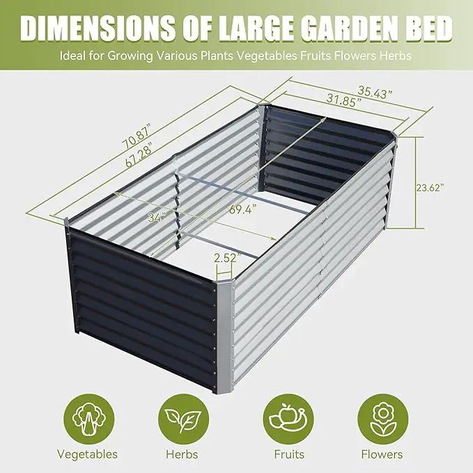 Domi Galvanized Raised Garden Bed, Outdoor Planter Garden Boxes Large Metal Planter Box for Gardening Vegetables Fruits Flowers, Silvery (6x3x2ft) by GreenHaven Gardens
