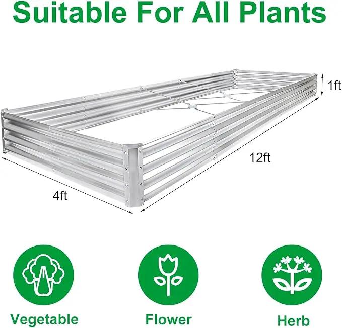 JERIA 12×4×1ft Raised Garden Bed with Support Rods,Galvanized Raised Garden Bed Kit Outdoor Metal Gardening Planter Box for Vegetable, Fruits, Flower by GreenHaven Gardens