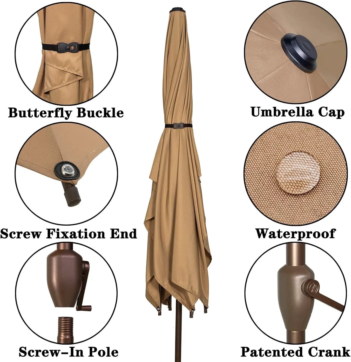 Ogrmar 6.5x10ft Patio Umbrella Rectangular Outdoor Table Umbrella with Crank & Push Button Tilt for Terrace, Backyard, Garden, Courtyard, Swimming Pool, Lawn (Tan) by GreenHaven Gardens
