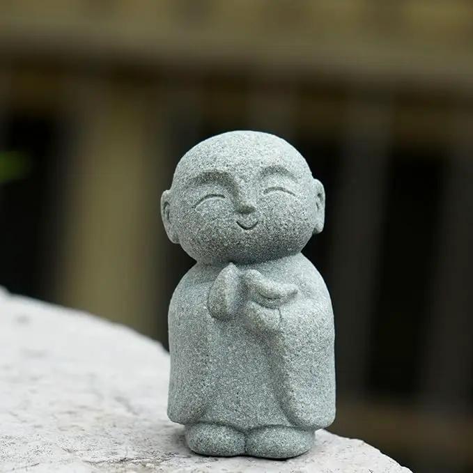OwMell Japanese Jizo Monk Statue Praying, Buddha Jizo Statue Figurine Memorial Statue Aquarium Decoration for Garden Outdoor Ornament 2.6" - Holding Bird by GreenHaven Gardens