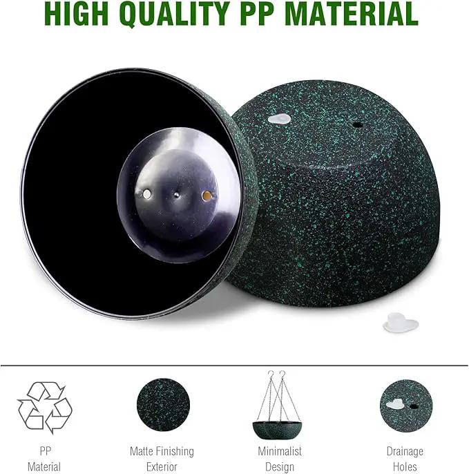 10inch Hanging Planters for Outdoor Indoor Plants with Drainage Holes and Chain, 2 Pack Round Hanging Flower Pots for Garden Home Porch Decor, Black with Green Speckles by GreenHaven Gardens