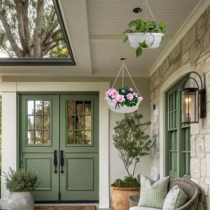 12.59in Hanging Planter Pots for Outdoor and Indoor Plants Flowers with Drainage Hole Tray Hooks Plastic Plant Baskets for Garden Home Porch (White, Pack of 6) by GreenHaven Gardens