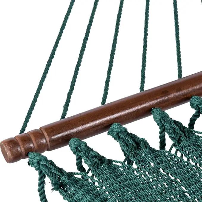 Lazy Daze Hammocks 10.5 FT Double 2 Person Caribbean Rope Hammock, Hand Woven Polyester Hammock with Spreader Bars, for Outside Outdoor Backyard Patio Poolside,450 LBS Capacity, Green by GreenHaven Gardens