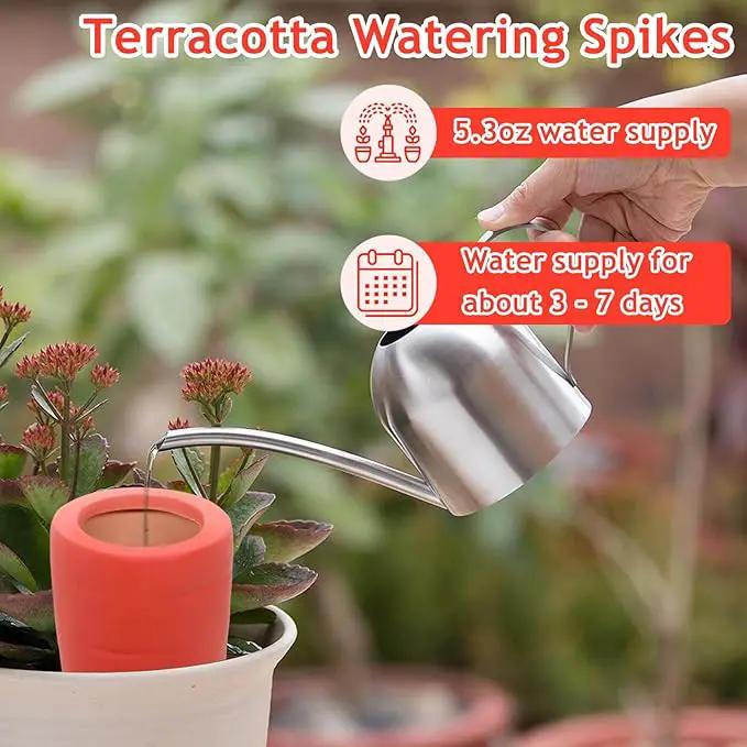 4PCS Terracotta Watering Spikes - Automatic Self-Watering Stakes, Vacation Plant Waterer for Wine Bottle, Perfect for Indoor & Outdoor Plants by GreenHaven Gardens
