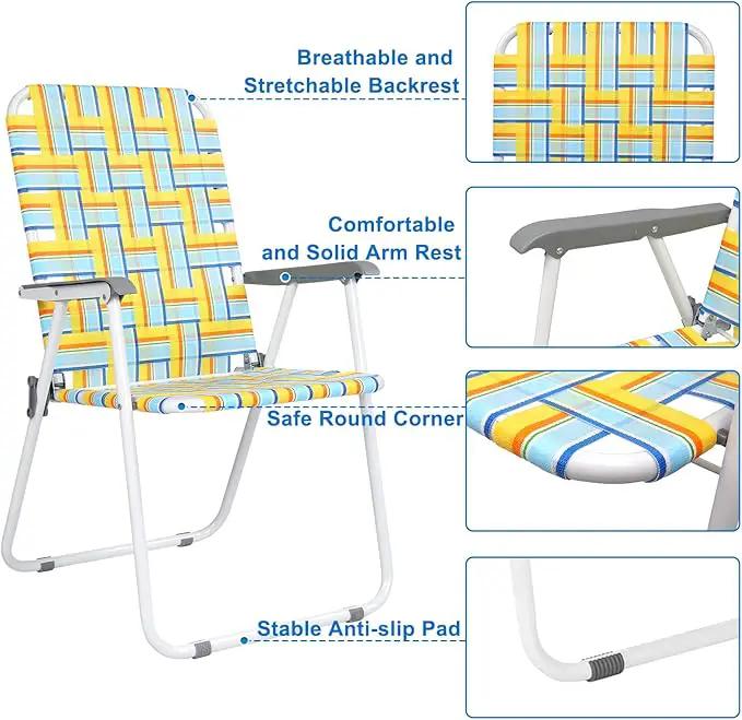 VINGLI Patio Lawn Webbed Folding Chairs Set of 2, Outdoor Beach Chair Portable Dining Chair for Outdoor Yard, Garden (Yellow, Classic) by GreenHaven Gardens