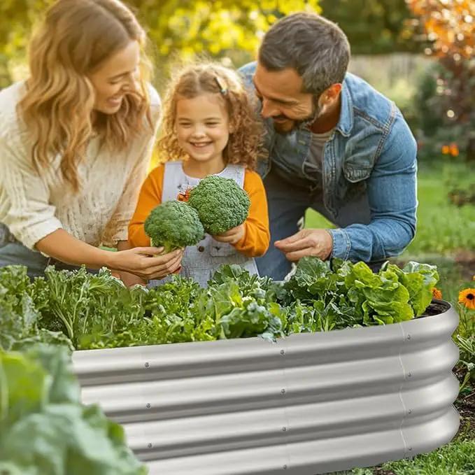4x2x1ft Oval Galvanized Raised Garden Bed Outdoor 9-in-1 Large Metal Modular Planter Box Raised Beds for Gardening,Vegetables,Fruits,Flowers & Herbs (Silver) by GreenHaven Gardens
