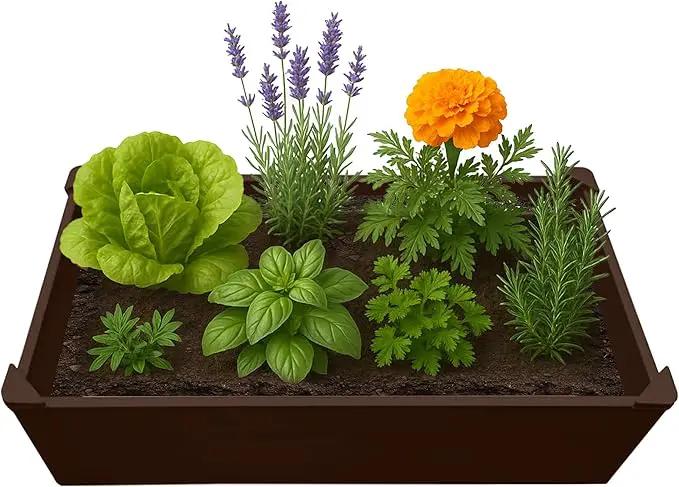 Raised Garden Bed - 2x4 ft Planter Box - Brown HDPE - No Tools Needed - DIY Kit for Urban Gardening, Flowers, Herbs & Vegetables - Made in The USA by GreenHaven Gardens
