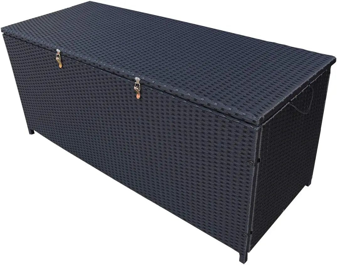Oakland Living Charcoal Black Indoor and Outdoor Balcony Patio Deck Porch Pool 113 Gallon Wicker Storage Box Trunk Bin with Metal Frame by GreenHaven Gardens