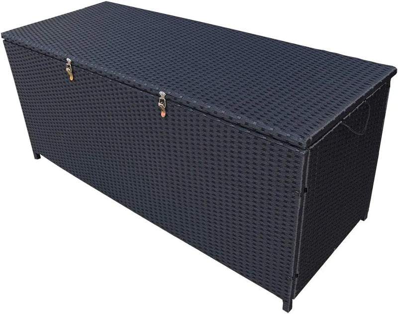 Oakland Living Charcoal Black Indoor and Outdoor Balcony Patio Deck Porch Pool 113 Gallon Wicker Storage Box Trunk Bin with Metal Frame by GreenHaven Gardens