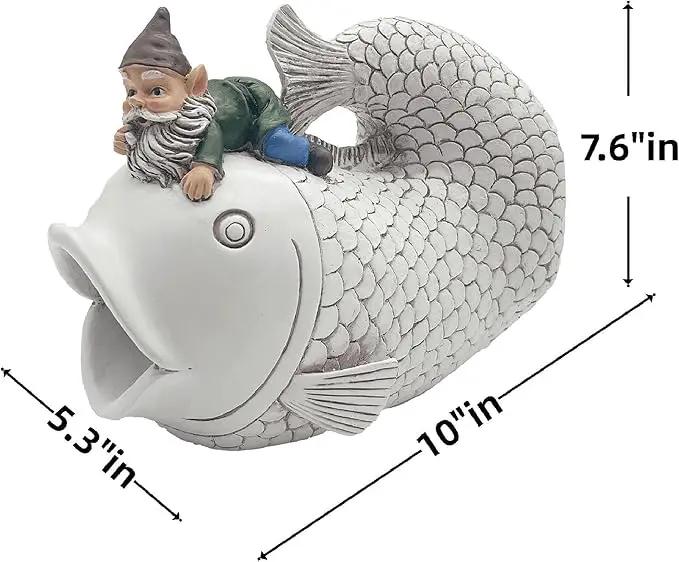 Gnome Fish Sculpture, Garden Animal Statue & Outdoor Decor, Eco-Friendly Resin Gutter Diverter Rain, Decorative Gutter Extension Downspout, Splash Block, Perfect for 3"x4" Downspouts by GreenHaven Gardens