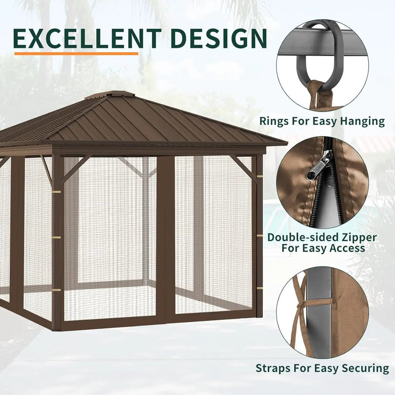 Replacement Gazebo Mosquito Netting 10' x 12',Universal Netting for Canopy Tent,4-Panel with Zipper for Outdoor Patio,Backyard (Mosquito Net Only,Brown) by GreenHaven Gardens