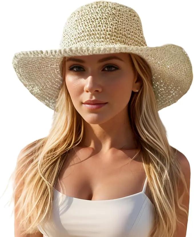 Floppy Big Beach Straw Hats for Women Foldable Summer Wide Brim Packable Sun Hat Womens Travel Straw Fedora Hat by GreenHaven Gardens