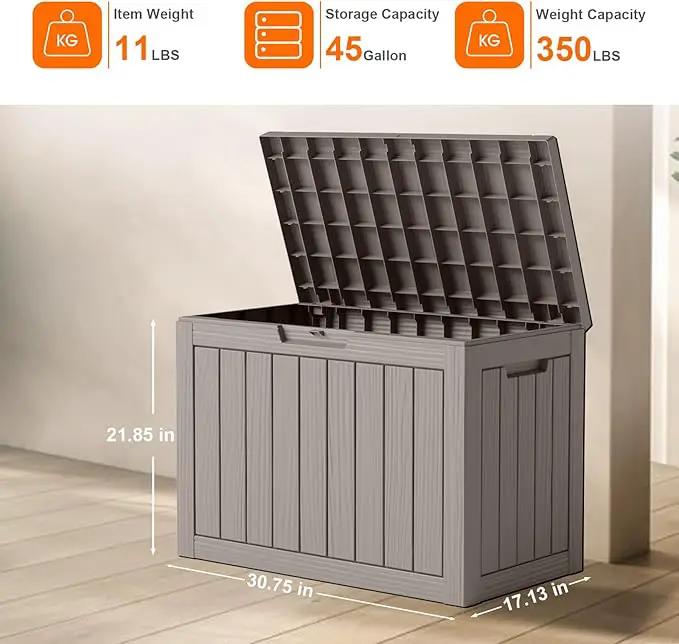 DRATO 45 Gallon Deck Box, Outdoor Storage Box for Patio Furniture, Patio Cushions, Gardening Tools, Pool Supplies 480lbs Weight Capacity,Waterproof Resin Storage Boxes (Light Brown, 45Gal) by GreenHaven Gardens