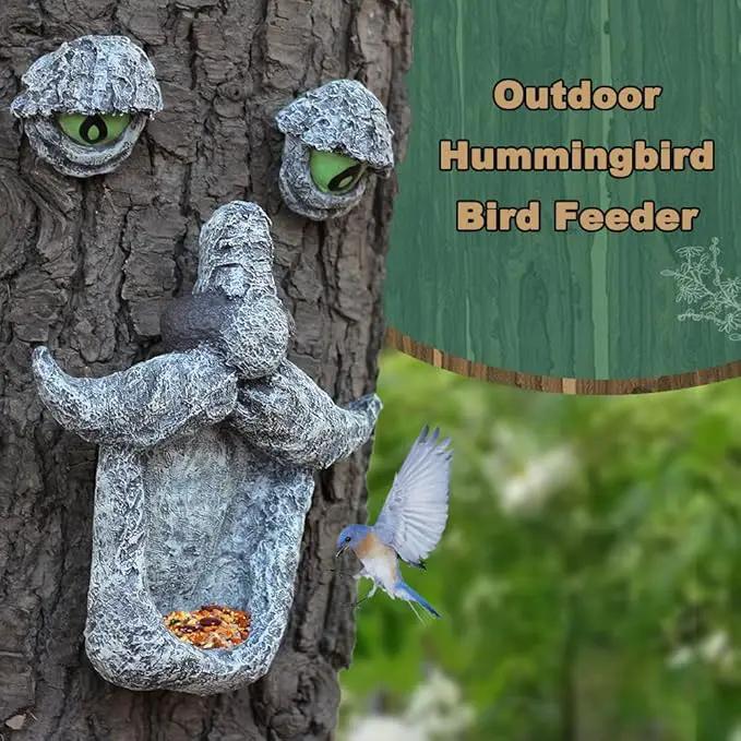 Tree Face Bird Feeder,Tree Faces Decor Outdoor,Old Man with Glowing Eyes in Dark,Wild Bird Feeder,Tree Yard Art Sculpture,Whimsical Garden Spring Decor by GreenHaven Gardens