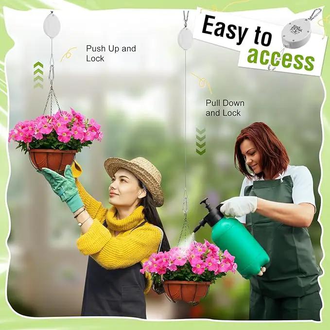 Plant Pulleys for Hanging Plants, Heavy Duty Retractable Hangers, 304 Stainless Steel Rope, Auto Plant Holder, Adjustable Climbing Hook for Garden Baskets Watering, or Bird Feeders (White-6) by GreenHaven Gardens