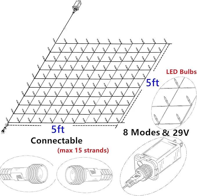 LED Christmas Net Lights for Bushes Outdoor,100 LED 5ftx5ft Waterproof 8 Modes Connectable Mesh Lights for Bushes,Garden,Yard,Trunk,Outdoor Christmas Decorations by GreenHaven Gardens