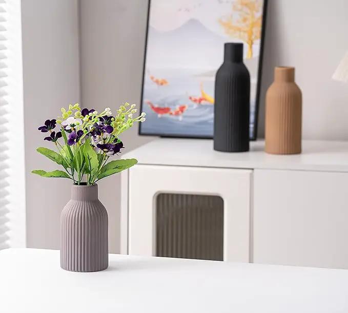 Ceramic Vase Set of 3, Flower Vases for Spring Room Decor, Kitchen Farmhouse, Modern Boho Style(Khaki/Black/Grey) by GreenHaven Gardens