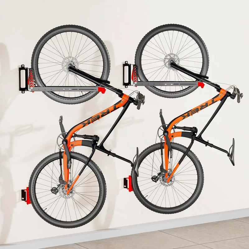 2-Pack Swivel Bike Rack Wall Mount, Bike Hangers for Garage, Space-Saving Vertical Bike Holder, Holds up to 77 lbs, Bicycle Wall Hanger Storage, No Heavy Lifting Required Indoor Hanging Bike Rack-Red by GreenHaven Gardens