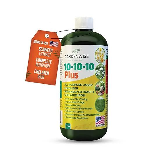 10-10-10 Fertilizer for All Purpose Plants - Liquid Fertilizer with Seaweed Kelp & Iron - Plant Food Outdoor & Indoor Plant Food, Vegetables,Flowers, Lawn & Garden 10 10 10 Fertilizer 16 oz by GreenHaven Gardens