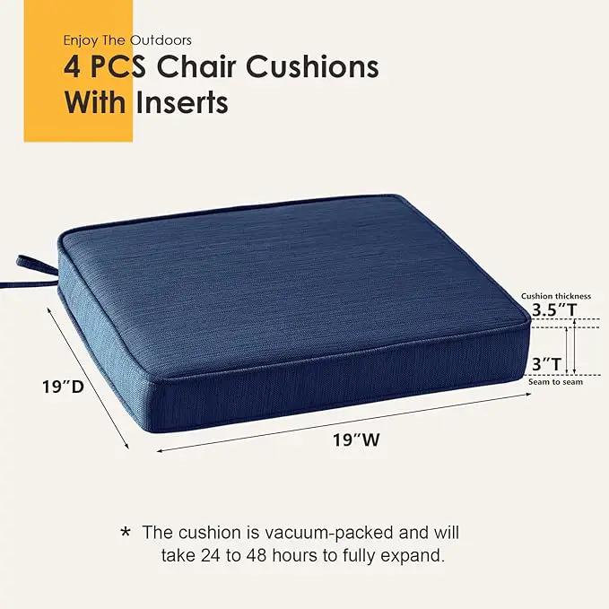 Outdoor Square Corner Seat Cushion, 19"x19"x3", Set of 4, Non Slip Seat Cushion Pads with Removable Cover for Patio Furniture, Garden Yard Lawn, Navy by GreenHaven Gardens