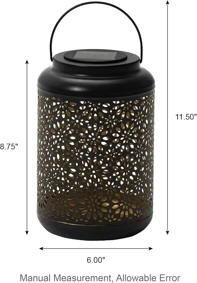 Glitzhome Solar Lantern Black Metal Cutout Flower Outdoor Hanging Solar Light with Handle for Garden Patio Yard Outdoor Decor by GreenHaven Gardens