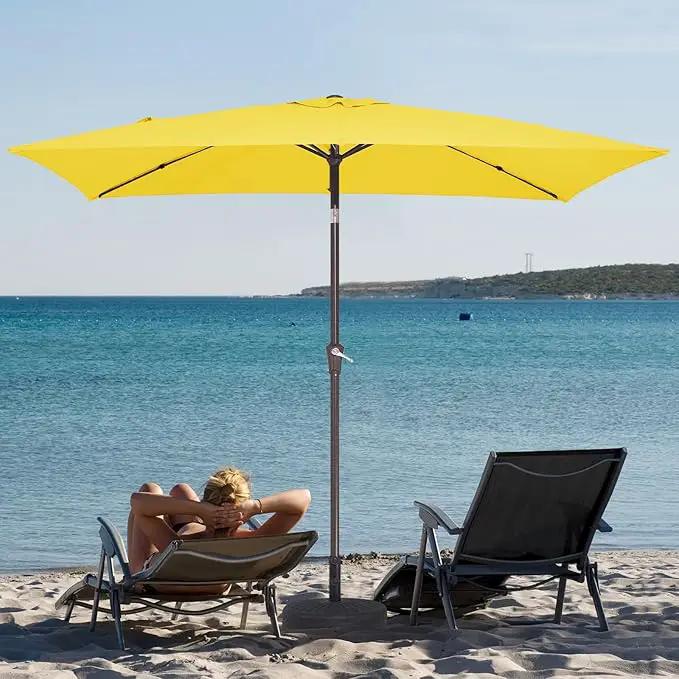 JEAREY 6.5x10 ft Rectangular Patio Umbrellas Outdoor Market Umbrella with Push Button Tilt and Crank, Rectangle Table Umbrella 6 Sturdy Ribs UV Protection for Pool Garden Backyard Deck, Yellow by GreenHaven Gardens