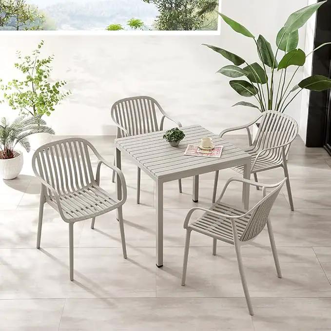 Plastic Outdoor Dining Table with Metal Legs, Weather Resistance, Home Patio Table, Restaraunt Outdoor Table, Quick Assembly (Grey) by GreenHaven Gardens